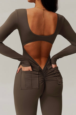 Scoop Neck Long Sleeve Cutout Back Bodysuit