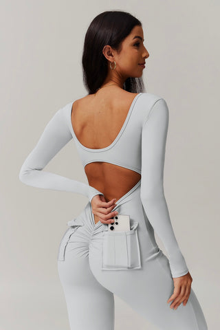 Scoop Neck Long Sleeve Cutout Back Bodysuit