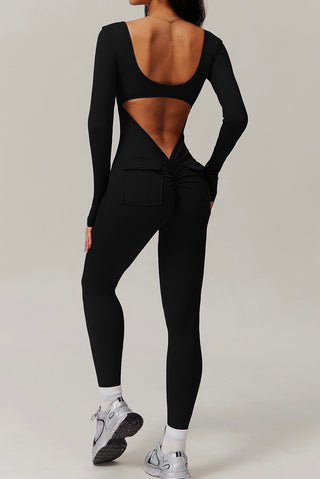 Scoop Neck Long Sleeve Cutout Back Bodysuit