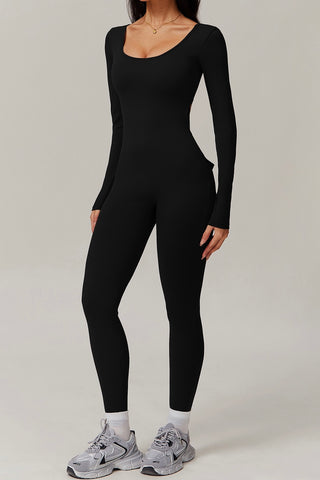 Scoop Neck Long Sleeve Cutout Back Bodysuit