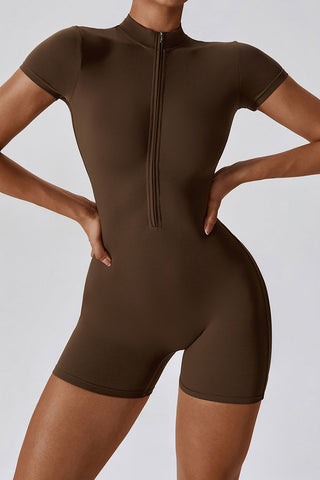 Half Zipper Front Sleeved Jumpsuit