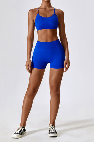 Criss Cross Top & Ribbed Waistband Shorts Two Piece Set