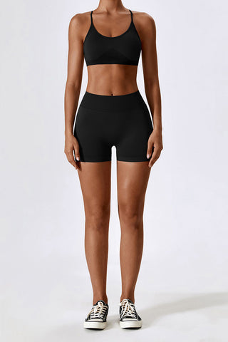 Criss Cross Top & Ribbed Waistband Shorts Two Piece Set