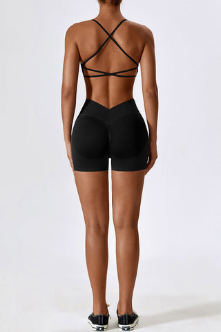 Criss Cross Top & Ribbed Waistband Shorts Two Piece Set