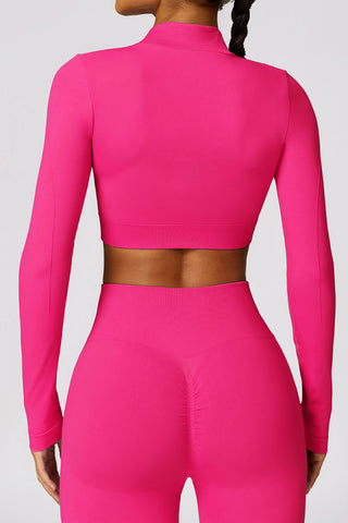 Zip Up Crop Top & Flared Hem Bottom Two Piece Set