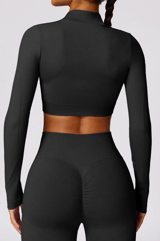 Zip Up Crop Top & Flared Hem Bottom Two Piece Set