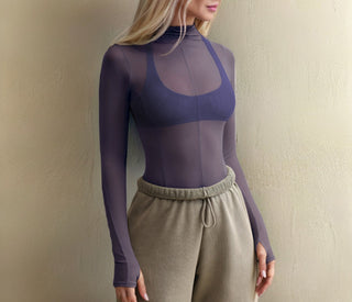 Mesh Mock Neck Long Sleeve Top