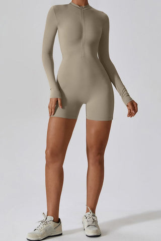 Zip Up Long Sleeve Short Bodysuit