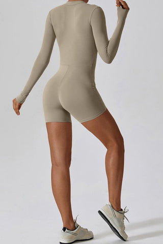 Zip Up Long Sleeve Short Bodysuit