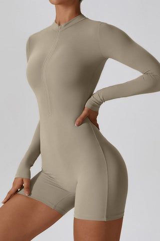 Zip Up Long Sleeve Short Bodysuit