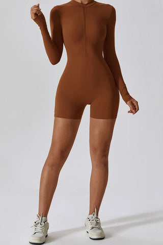 Zip Up Long Sleeve Short Bodysuit