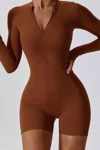 Zip Up Long Sleeve Short Bodysuit