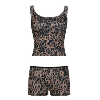 Leopard Printed Tank Top & Short Two Piece Set