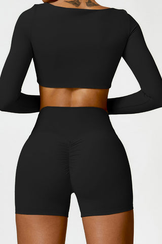 Long Sleeve Top & Ruching Hip Bottom Two Piece Set